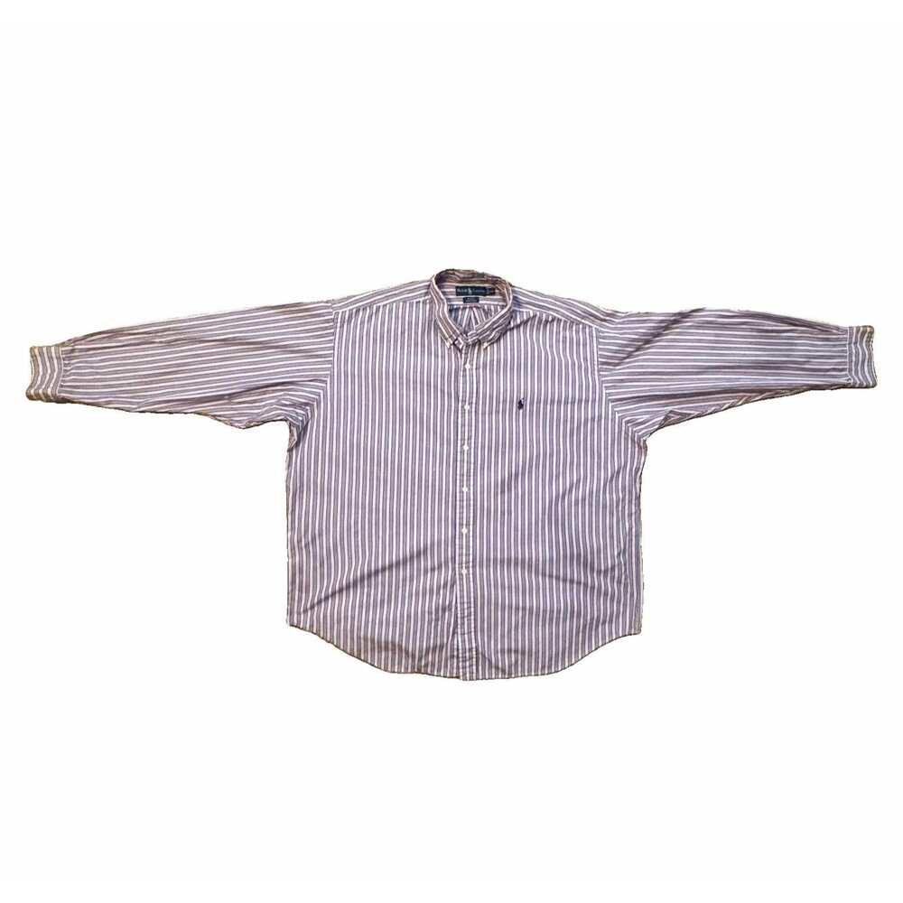 VTG Ralph Lauren Blake Shirt Mens 2XL Big & Tall Purple White Striped Cotton LS